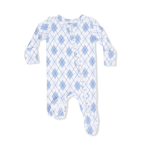 2-Way Zip Footie, Blue Argyle