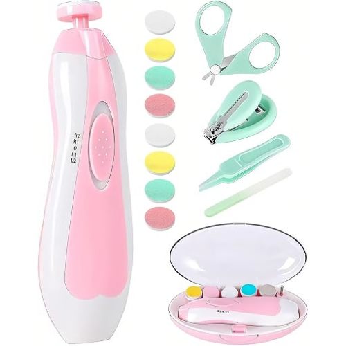 Qunlions life Baby Nail Trimmer Electric-12 in 1 Baby Nail Clippers Safe Baby Nail File Kit with a Nail Clipper, Scissor, Tweezers, and Nail Files
