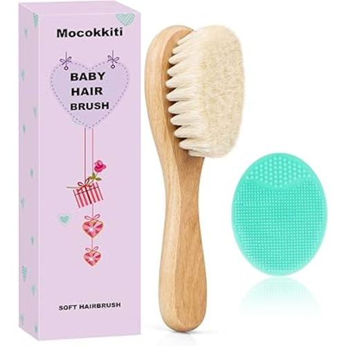 Baby Hair Brush, Goat Bristles Brush and Baby Cradle Cap Brush Set for Cradle Cap Wood Bristle Brush for Newborns and Toddlers (2 Piece)