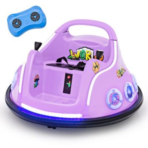 Costway 12V Kids Ride on Bumper Car Remote Control w/ Flashing LED Light & Music Purple