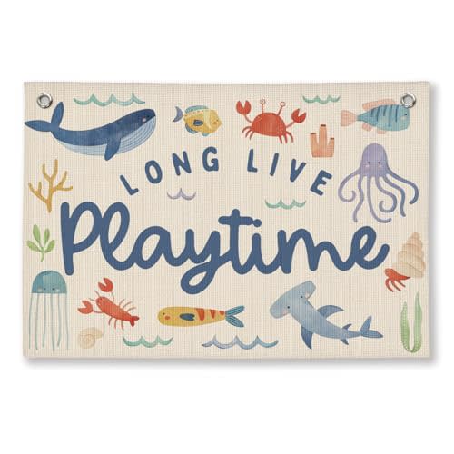 ShowDraven Playroom Wall Decor, Ocean Nursery Kids Toddler Boy Playroom Decor Hanging Linen Banner,Play Room Wall Decorations for Kids Boys Nursery, 20x30 Inch