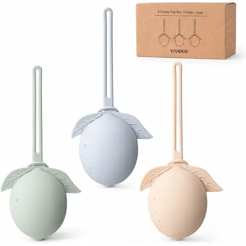 Silicone Pacifier Holder - Binky Holder for Boys & Girls - Portable Storage Case - 3 Pack (Ivory + Sage + Baby Blue)