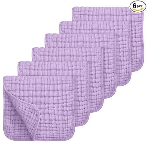 Looxii Muslin Burp Cloths 100% Cotton Muslin Cloths Large 20''x10'' Extra Soft and Absorbent 6 Pack Baby Burping Cloth for Boys and Girls (Purple)