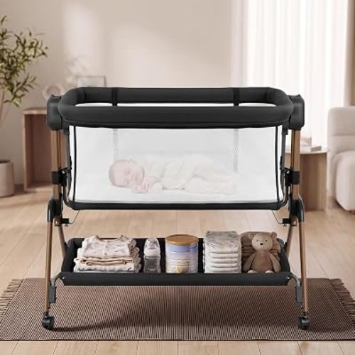 Uuoeebb Baby Bassinet, 3 in 1 Bedside Bassinet for Baby Newborn | Full Breathable Mesh Baby Bassinets Bedside Sleeper with Comfy Mattress and Wheels, 5 Height Adjustable Rocking Bassinet Crib