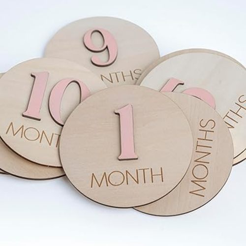 Baby Monthly Milestone, Wooden Baby Milestone Signs, Monthly Milestone Wood Discs, Baby Milestone Discs (3D Pink)