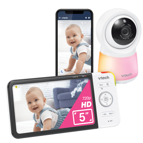 VTech 5" High Definition 720p Display 1080p Smart Wi-Fi Remote Access Video Baby Monitor with Night Light, Soothing Sounds, 2-Way Talk, Temperature Sensor