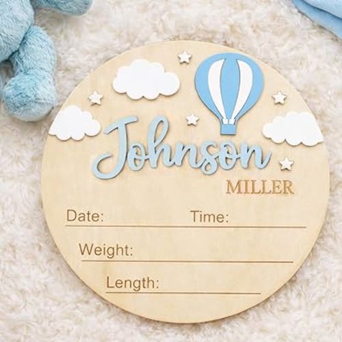 Luxury Custom Baby Name Announcement 3D 2 Layers Wooden Sign, Announcement Sign for New Baby, Welcome Newborn Arrival to World Sign for Boy or Girl 9