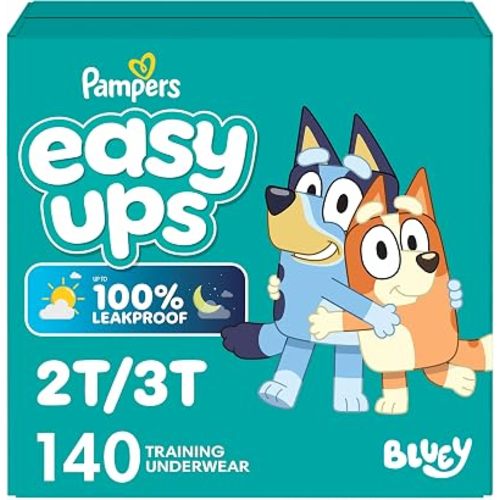 Pampers Easy Ups Girls & Boys Potty Training Pants, Size 4 (2T3T), 140 Count, Bluey Absorbent Training Underwear, Up to 100% Leakproof Day and Night, Hypoallergenic