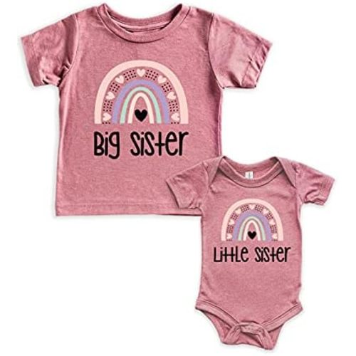 Teeny Fox Rainbow Big Little Sis Shirts Sister Set Gift For Sibling Matching Outfits
