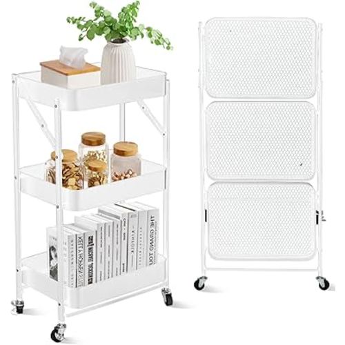 SKY-TOUCH 3 Tier Foldable Metal Rolling Utility Cart Organizer,Multipurpose Organizer Trolley with Casters for Kitchen, Bedroom, Bathroom, Office, Laundry Room and Garage,White,L46.5×W29×H77.5cm : Buy Online at Best Price in KSA - Souq is now Amazon.sa: H