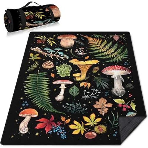 Mushroom Picnic Blankets Waterproof Foldable, 60″X80″Thick Three Layer Picnic Mat Outdoor Blanket for Grass,Cute Beach Blanket Sandproof Picnic Accessories for Camping Party Park Hiking