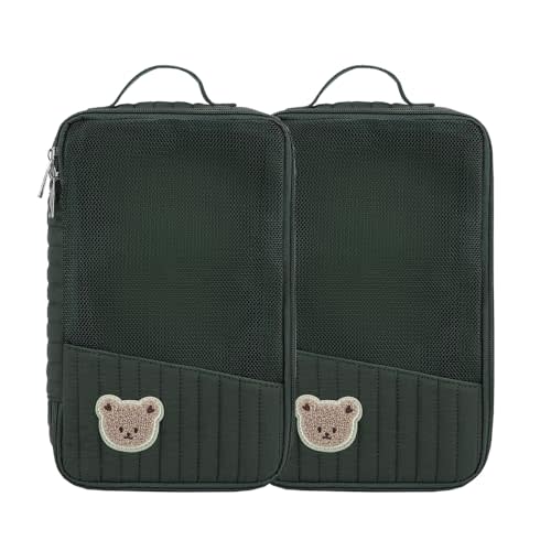 MOMIGO Baby Diaper Bag Organizer Pouches - 2 Pack Waterproof Pod Hanging Diaper Bag Cute Rabbit Bear Mesh Bag Reusable, Washable or Baby Cloth Diapers (Green)