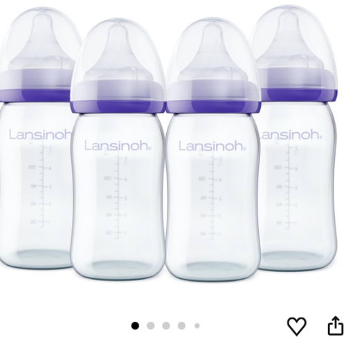 Lansinoh Anti-Colic Glass Baby Bottles, 5 Ounces, 4 Count Bottles for Feeding, Baby Essentials, Includes 4 Slow Flow Nipples, Size S