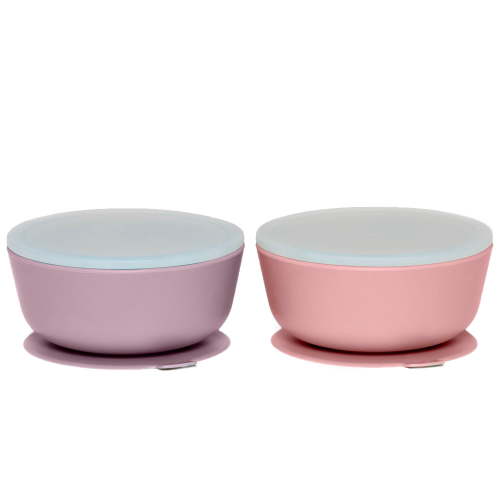 Weesprout Suction Bowls for Baby & Toddlers, 100% Silicone w/Plastic Lid, Leak Proof, 12oz, Set of 2