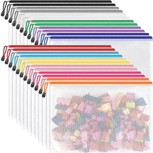 Umriox 24 Pack 12 Colors Zipper Pouches for Organizing, Letter Size, A4 Size, Zipper Bags for Puzzles & Board Game Storage, Office Supplies Travel Toiletries