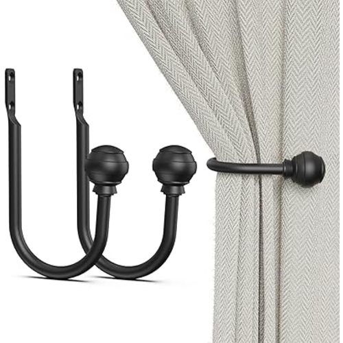 Hion Curtain Holdbacks Black 2pcs, Curtain Tiebacks Hooks Holders