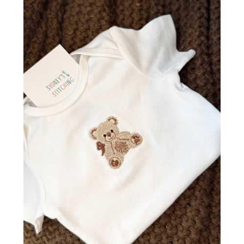 Embroidered Teddy Bear Baby Onesie - Neutral Baby Shower Gift