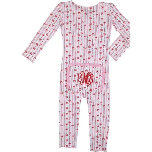 Red Knit Candy Cane Bow Zipper Pajamas