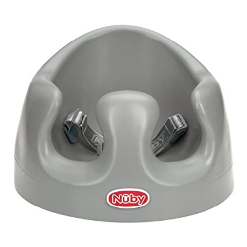 Nuby My Floor Seat - Portable Baby Chair with Soft Foam Cushion, Safety Harness, and High Back Design - 4+ Months - Gray