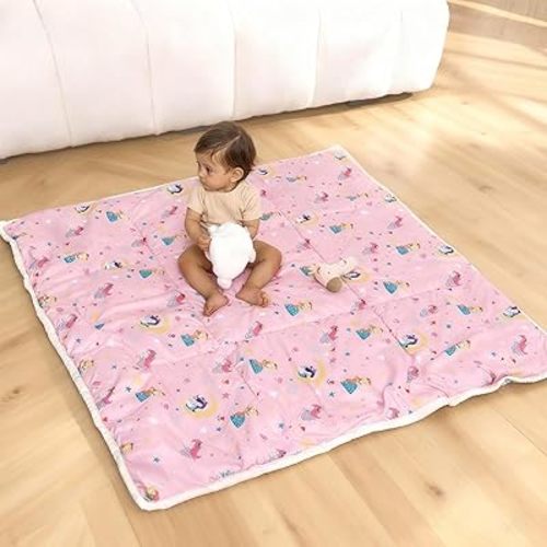Little Grape Land Baby Mat for Floor 50x50 Soft Padded Playpen for Crawling, Tummy Time & Play, Non-Slip, Machine Washable Fairy mat for Infants & Toddlers, Foldable Outdoor Mat with Handle