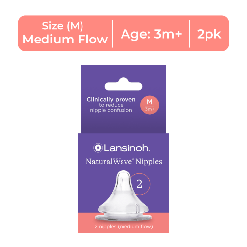 Lansinoh NaturalWave Baby Bottle Nipples, Anti Colic, Medium Flow, Size M, 2 Count