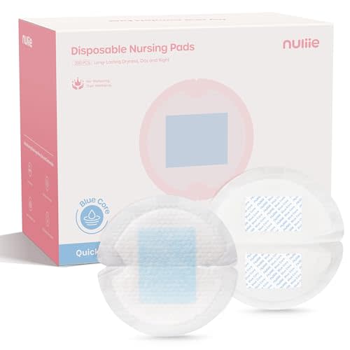 Nuliie High-Absorbency Blue Core Nursing Pads 200 Count, Disposable Breast Pads for Heavy Leaking, Stay Dry Day & Night, Leakproof, Individually Wrapped