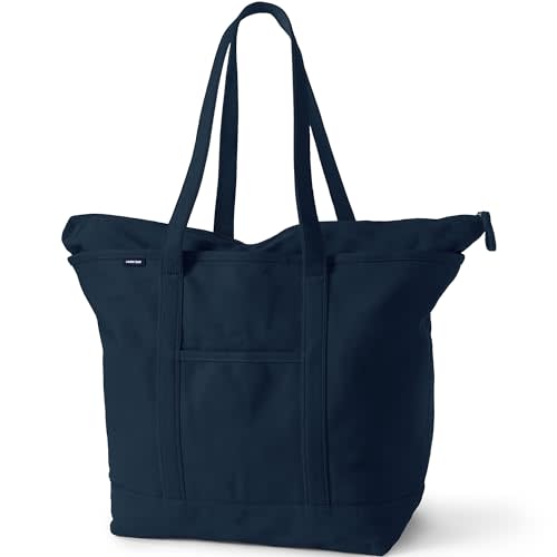 Lands' End Zip Top Long Handle Canvas Tote Bag