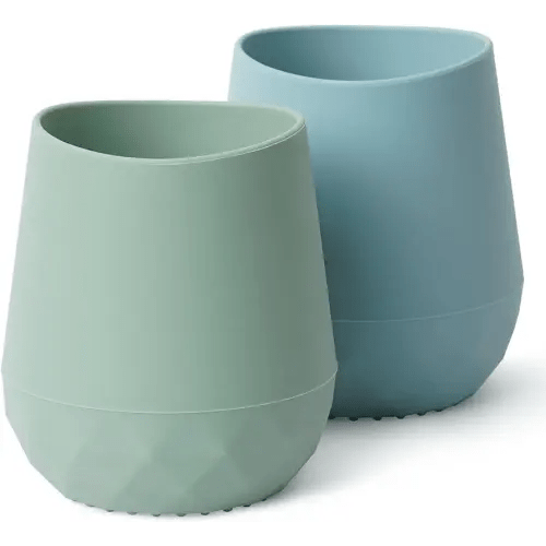 Seposeve Silicone Baby Cups for 6-12 Months, 12-24 Months, Pack of 2 Tiny Open Training Silicone Cup for Toddler, Baby Mouth-Like Design, with Capacity Markings, Green Blue