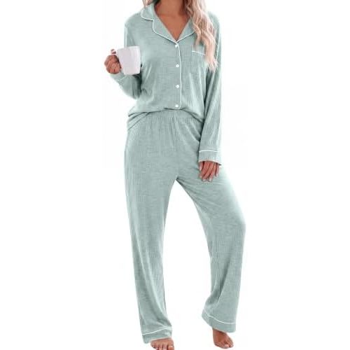 Womens Pajamas Set Long Sleeve Button Down 2 Piece Loungewear