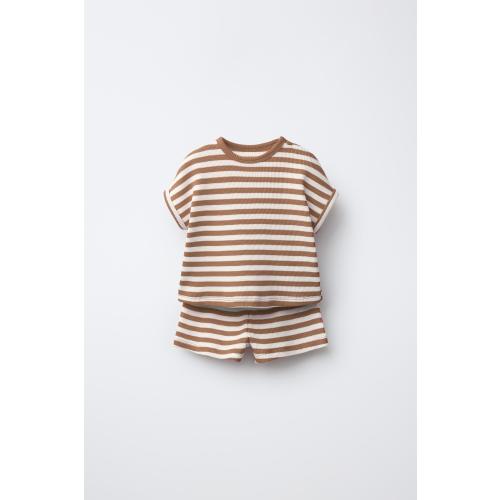 STRIPED WAFFLE SHIRT AND BERMUDA SET - Light brown | ZARA United States