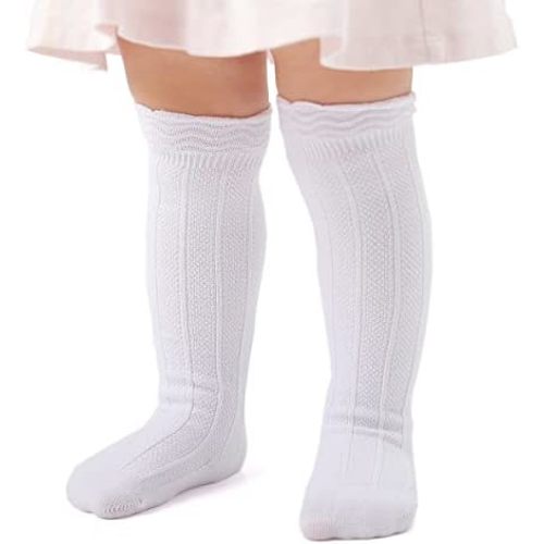 EPEIUS Baby Knee High Socks Soft Cotton Seamless Baby Girl Ruffle Stockings
