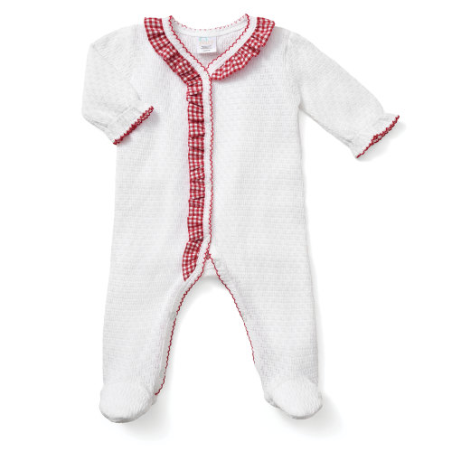Paty Knit Footie with Gingham Ruffle