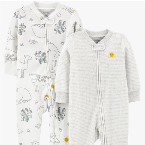 Simple Joys by Carter's unisex-baby 2-way Zip Thermal Footed Sleep and Play, Pack of 2