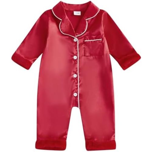 Multitrust Newborn Baby Girl Boy Silk Pajamas Long Sleeve Button Down Satin Infant Pjs One Piece Jumpsuit Loungewear