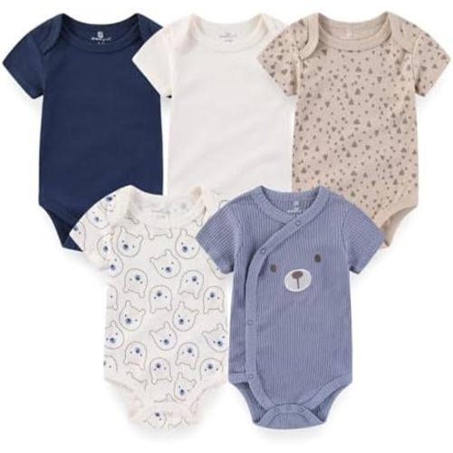 Newborn Baby Unisex Cotton One-Piece Bodysuits 5-Pack Short Sleeve Soft Baby Gift Clothes for Boys Girls