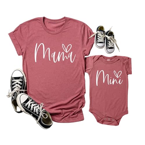 Mommy & Me Matching Outfits Mama & Mini Shirt Set New Mom and Baby Matching Outfit, Personalized Mother & Baby Gift, Hospital & Baby Shower Photo Outfit Pink