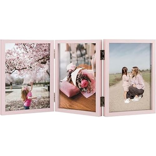 5x7 Triple Picture Frame Tabletop Display for Photos Pink