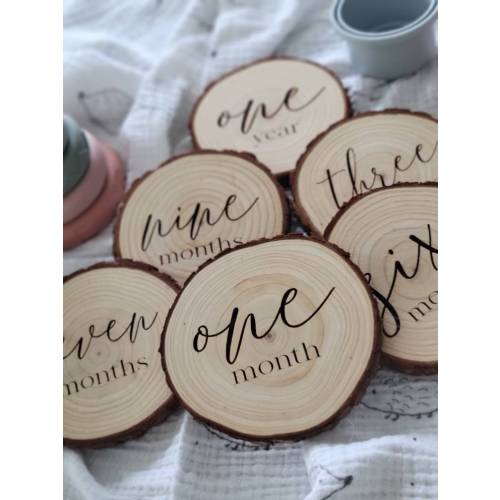 Baby Wooden Monthly Milestone Marker Disc Set & Photo Prop, Baby Shower Gift, Newborn, Woodland, Gender Neutral, Nursery, Bark, Baby Photos