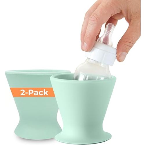 Bökee Ultimate Non-Toxic Silicone Breast Pump and Baby Bottle Holder – Easy One Hand Milk & Formula Prep with Premium Wide Base Suction Cup - Dishwasher Safe - Robins Egg, 2-Pack