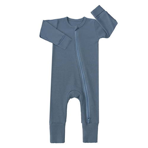 ENFLASH Unisex Baby 2 Way Zipper Footless Pajamas Ribbed Bamboo Viscose Long Sleeve Footed Sleepers Sleep 'N Play