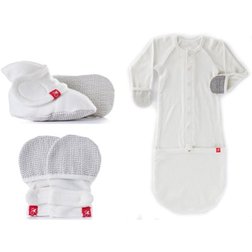 Newborn Organic Cotton Gift Set: Mitts, Booties, and Jamms Baby Gown - Drops/Gray