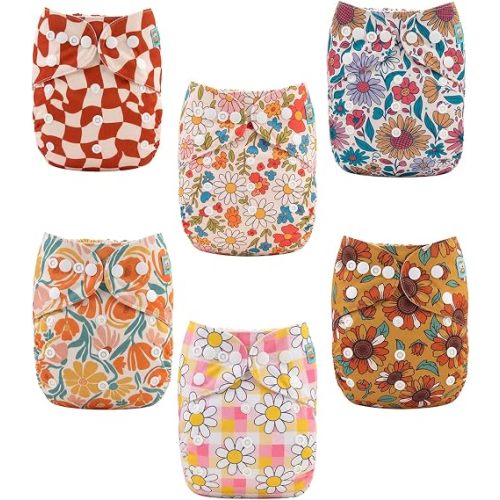 ALVABABY Baby Cloth Diapers 6 Pack with 12 Inserts Cloth Diaper Covers Adjustable Washable Reusable for Baby Girls and Boys 6DM145A