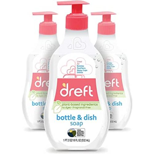 Baby, Bottle and Dish Soap by Dreft, Removes Milk Film & Odor, Plant Based, Fragrance Free, Great for Breast Pump Cleaning, 18 Fl Oz (Pack of 3, 54 Total Ounces)
