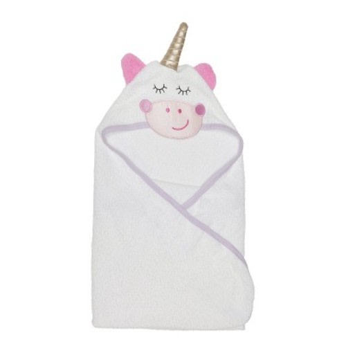 Everyday Kids Hooded Bath Towel for Girls – 3D White Unicorn with Horn, Soft Terry Cloth, Absorbent, Baby Girl Bath Time Essential