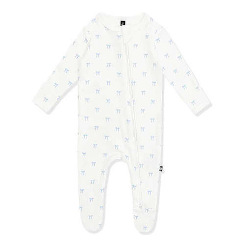 Sweet Blue Bow Pointelle Zippered Footie