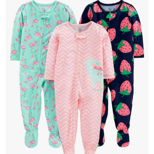Simple Joys by Carter's Baby and Toddler Girls' 3 Pack Loose Fit Polyester Jersey Footed Pajamas