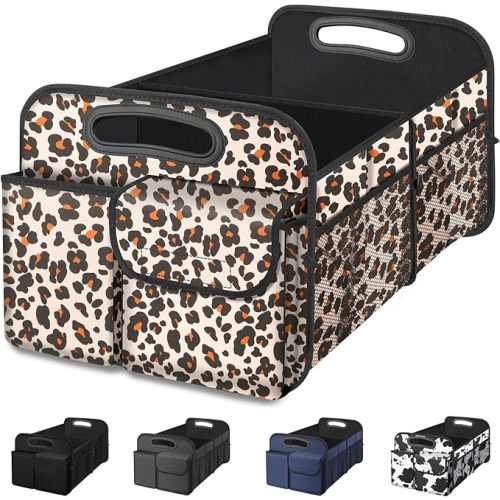 Femuar Car Trunk Organizer, Trunk Storage Organizer with Large Capacity Waterproof Collapsible Trunk Organizer for Car Suv/Jeep/Sedan (Leopard Print, Standard)
