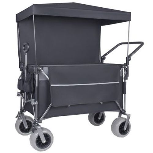 Whisen Beach Wagon, Utility Cart, Folding Wagon with Steel Frame, Stroller, Removable Canopy, Adjustable Handle - Black & Gray