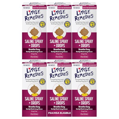 Little Remedies Sterile Baby Saline Nasal Spray and Drops, 1 Fl Oz, 6 Pk | Safe for Newborns, Relieve Stuffy and Dry Noses, 2-in-1 Spray Or Drops, Drug-Free, Gently Wash Away Mucus
