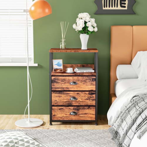TYDIMOR Night Stand, Small Dresser 3 drawer storage organizer for Bedroom, Brown, Adults